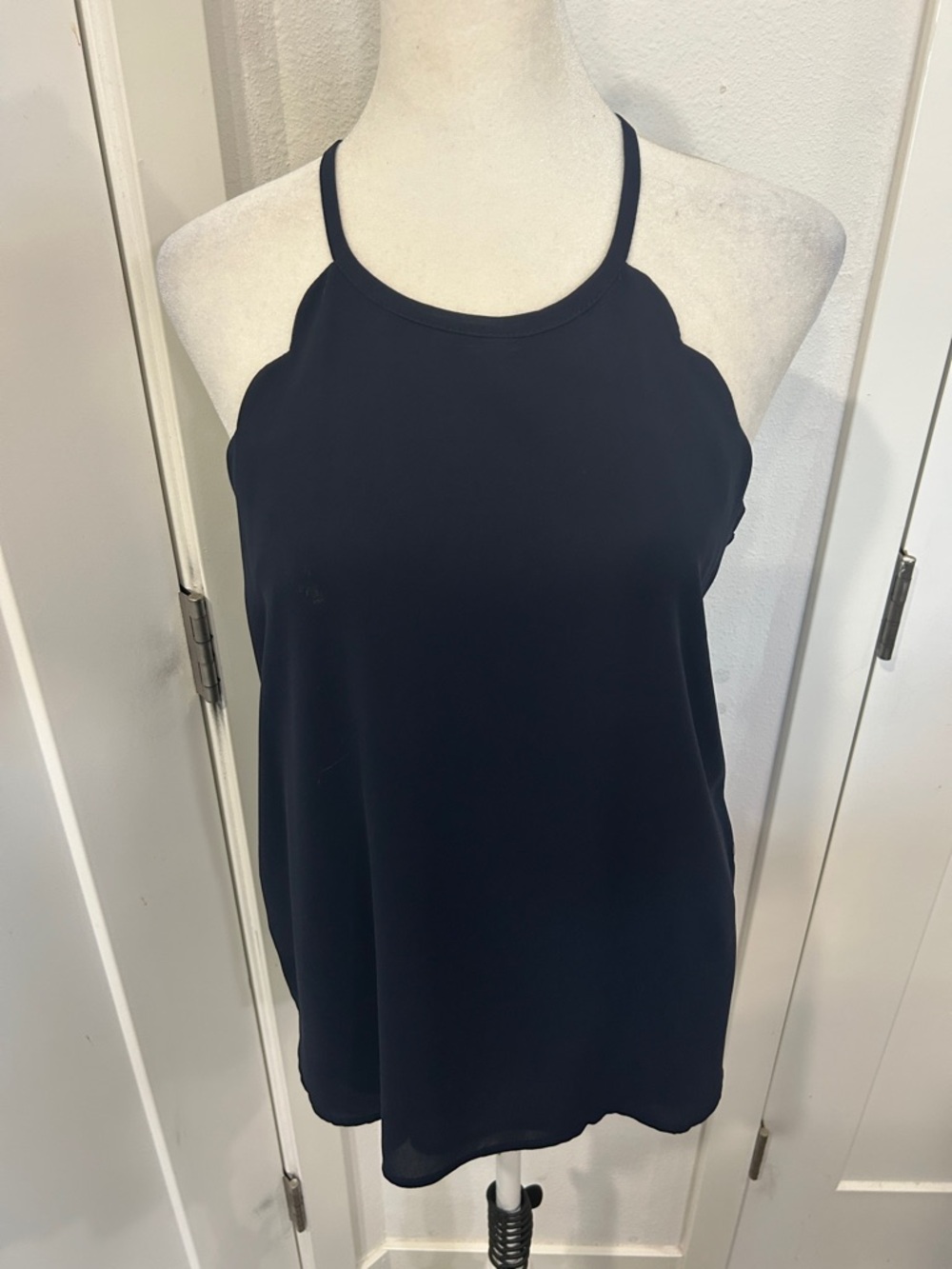 Loft Women's dark blue scalloped Halter Neck Tank Top